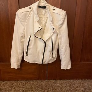 Zara White Moto Jacket Size Medium Worn Once